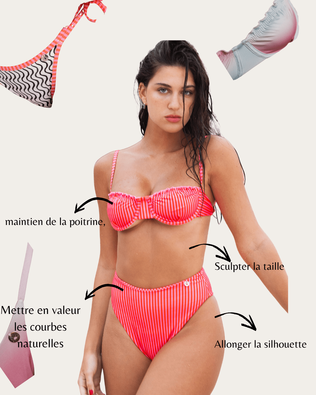 Jeune femme brésilienne portant un bikini Soleil Rio, posant au soleil et illustrant un guide pour choisir son maillot de bain brésilien selon sa morphologie. 